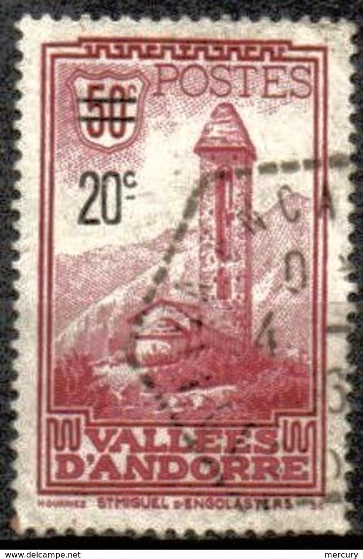 ANDORRE - 20 C. Sur 50 C. Lie-de-vin De 1935 Oblitéré TTB - Used Stamps