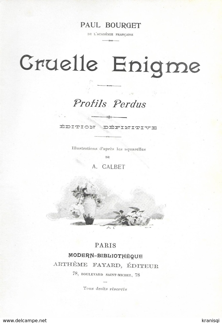 Livre , Cruelle Enigme  De Paul Bourget - Old (before 1960)