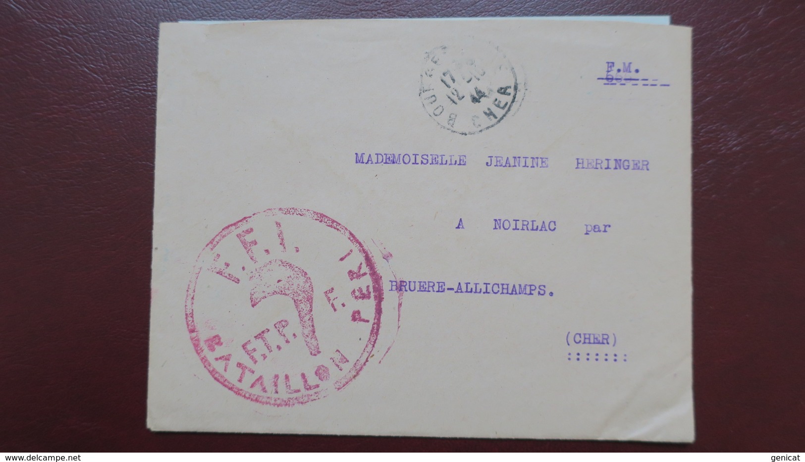 Lettre En Franchise Militaire FFI Bataillon Peri ( Communistes ) Bourges Octobre 1944 Pour Noirlac Cher - Guerre De 1939-45