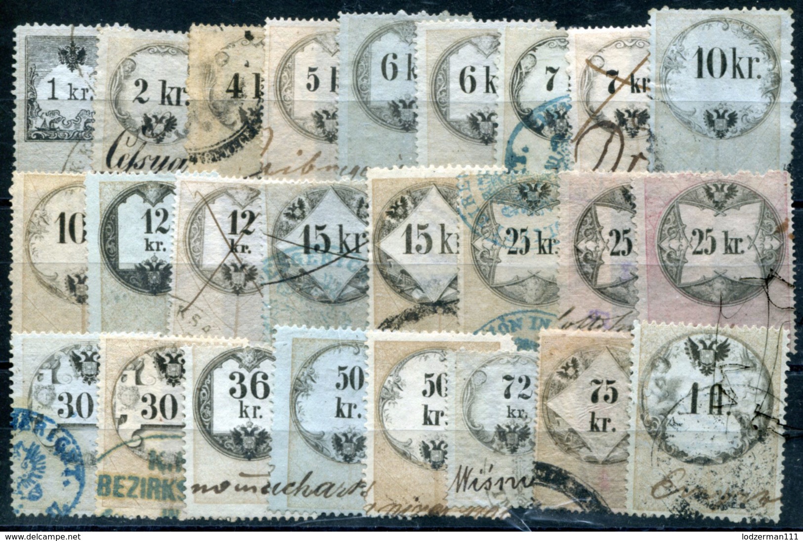 AUSTRIA 1858-66 - 25 Revenue Stamps 1Kr-1 Fl (all VF) - Steuermarken