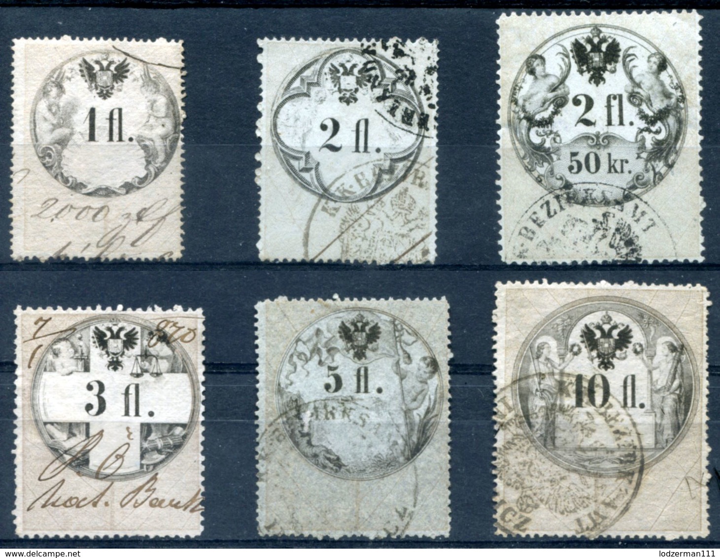 AUSTRIA 1858-66 - 6 Revenue Stamps 1-10 Fl - Fiscaux