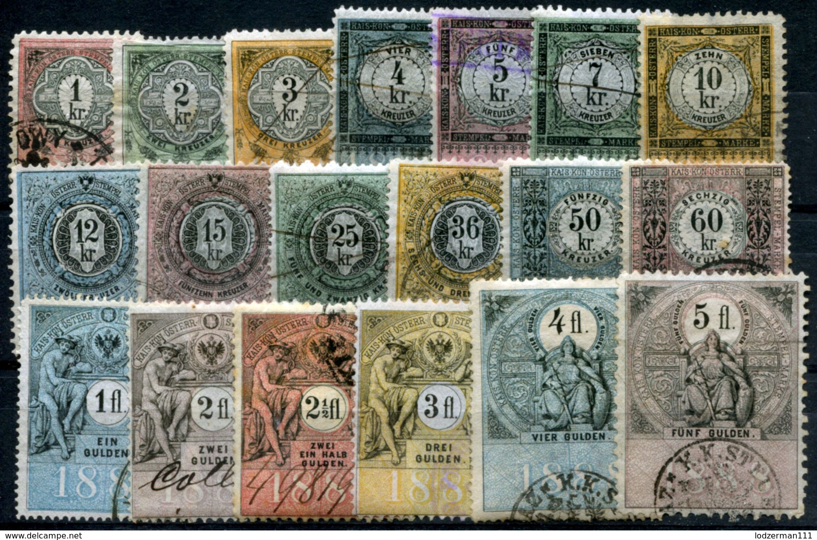 AUSTRIA 1888 - 19 Revenue Stamps 1Kr-5 Fl - Fiscales