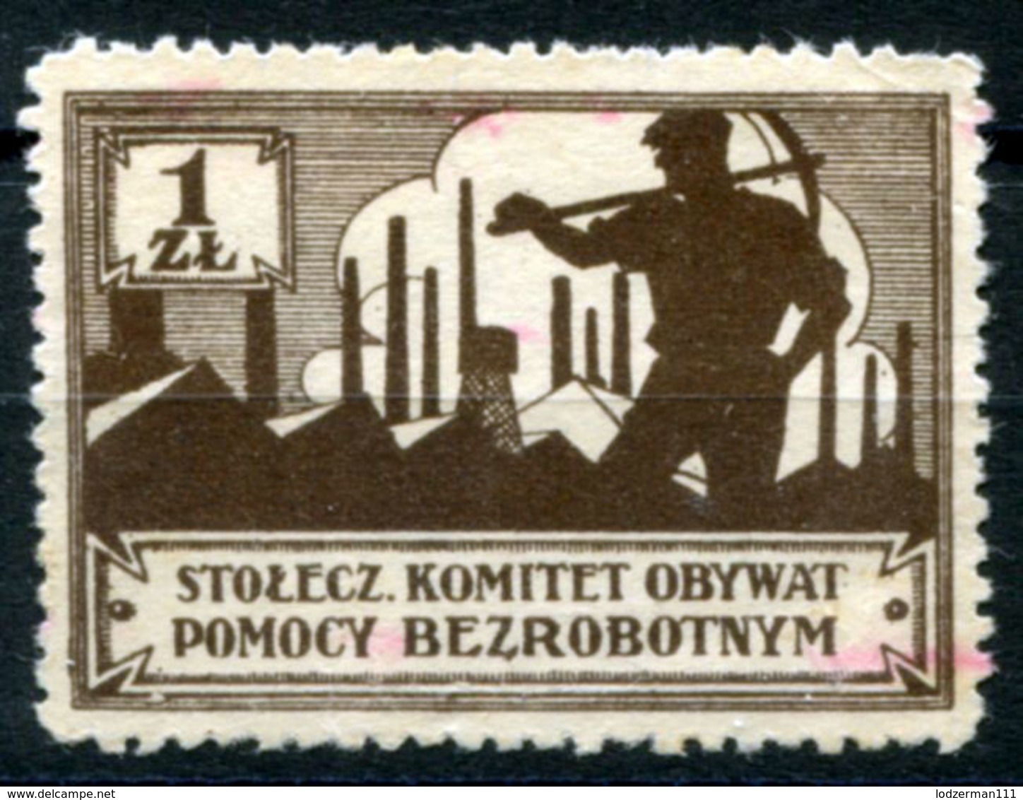 1927 Warsaw Surtax BEZROBOTNYM (unemployment) - 1 ZL (no Gum) Rare - Fiscali