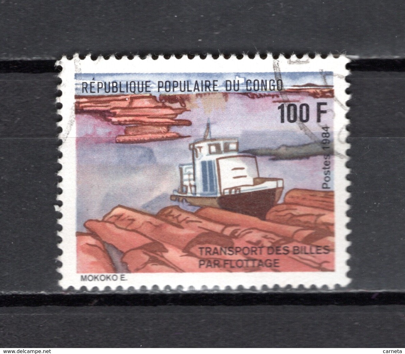 CONGO   N° 748  OBLITERE  COTE  0.70€  TRAIN DE BOIS  BATEAUX - Used