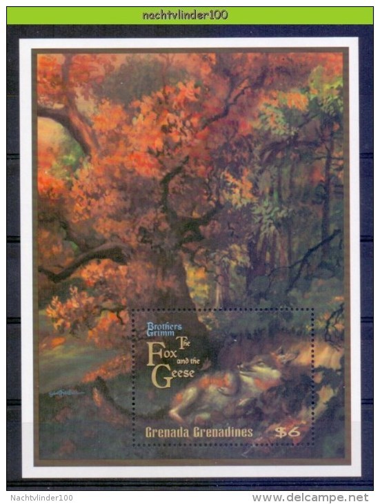 Mox018 SPROOKJE DE VOS EN DE GANZEN THE FOX AND THE GEESE BROTHERS GRIMM FAIRYTALE GRENADA GRENADINES 1997 PF/MNH - Honden