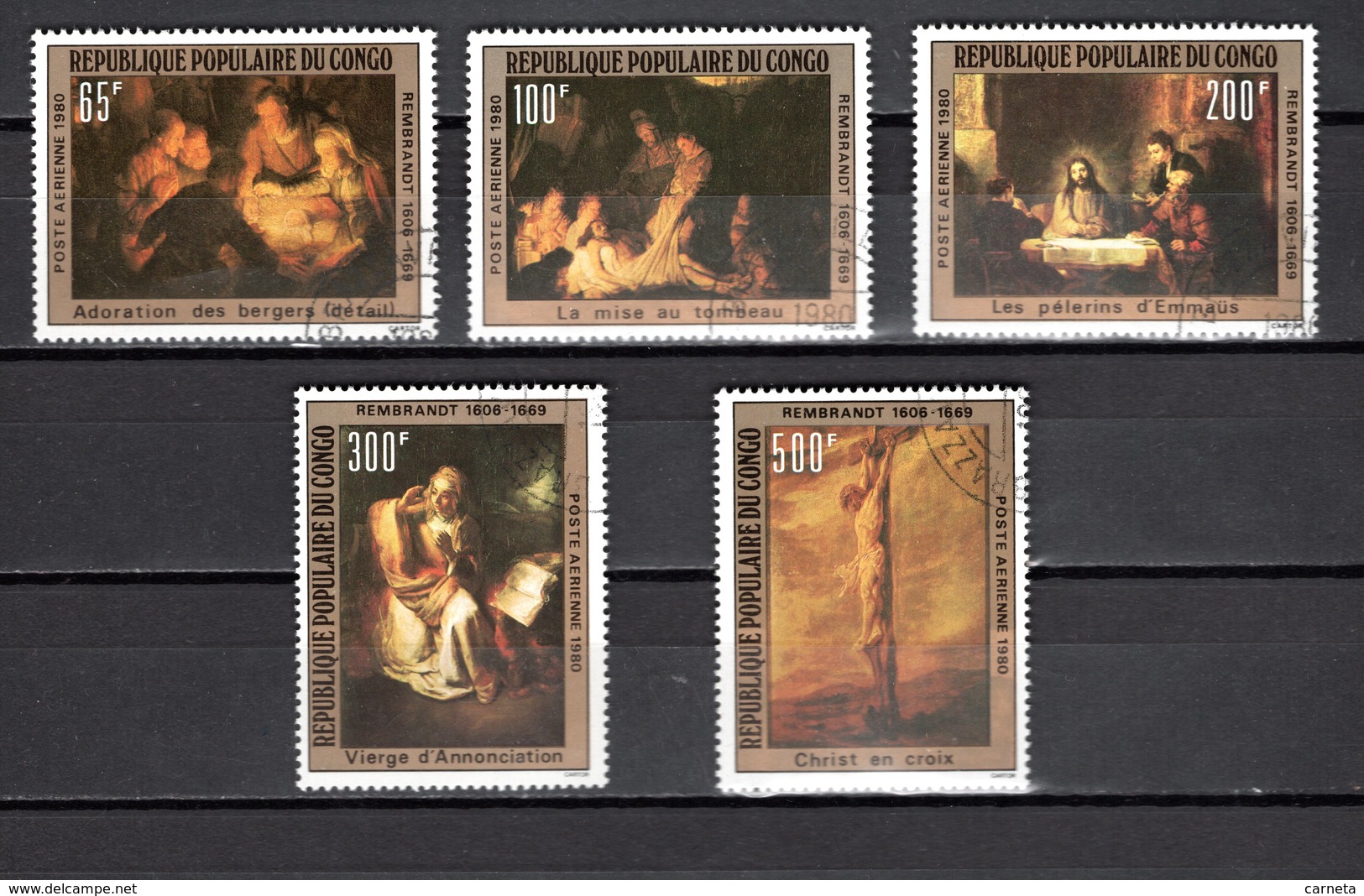 CONGO  PA  N° 273 à 277  OBLITERES  COTE  4.00€   TABLEAUX  REMBRANDT  PEINTRE - Oblitérés