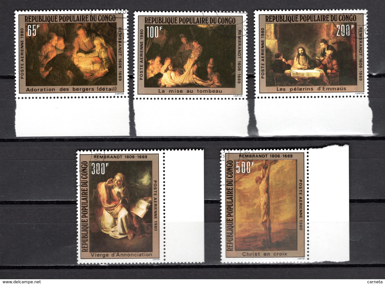 CONGO  PA  N° 273 à 277  OBLITERES  COTE  4.00€   TABLEAUX  REMBRANDT  PEINTRE - Oblitérés