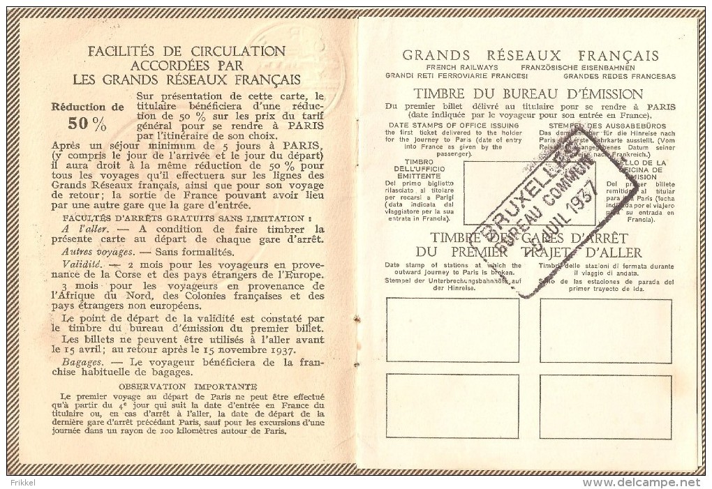 Carte De Légitimaton Paris 1937 Exposition Internationale Met Landkaart Frankrijk - Tickets D'entrée