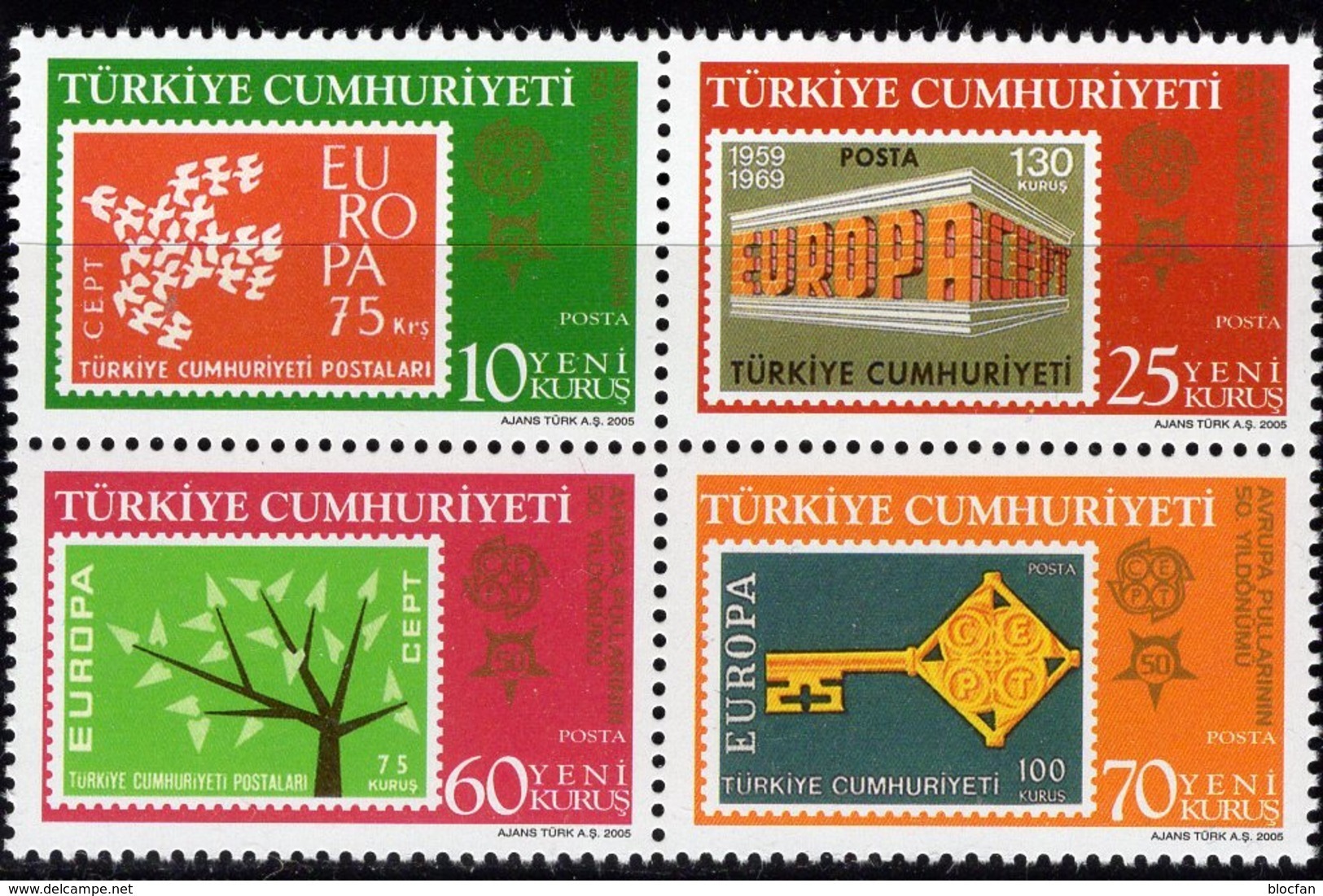 CEPT 2006 Türkei 3495/8 VB+Block 59 ** 20€ Bloques S/s Stamps On Stamp Hojita Blocs Bf Topic Sheets 50 Years EUROPA - 2005
