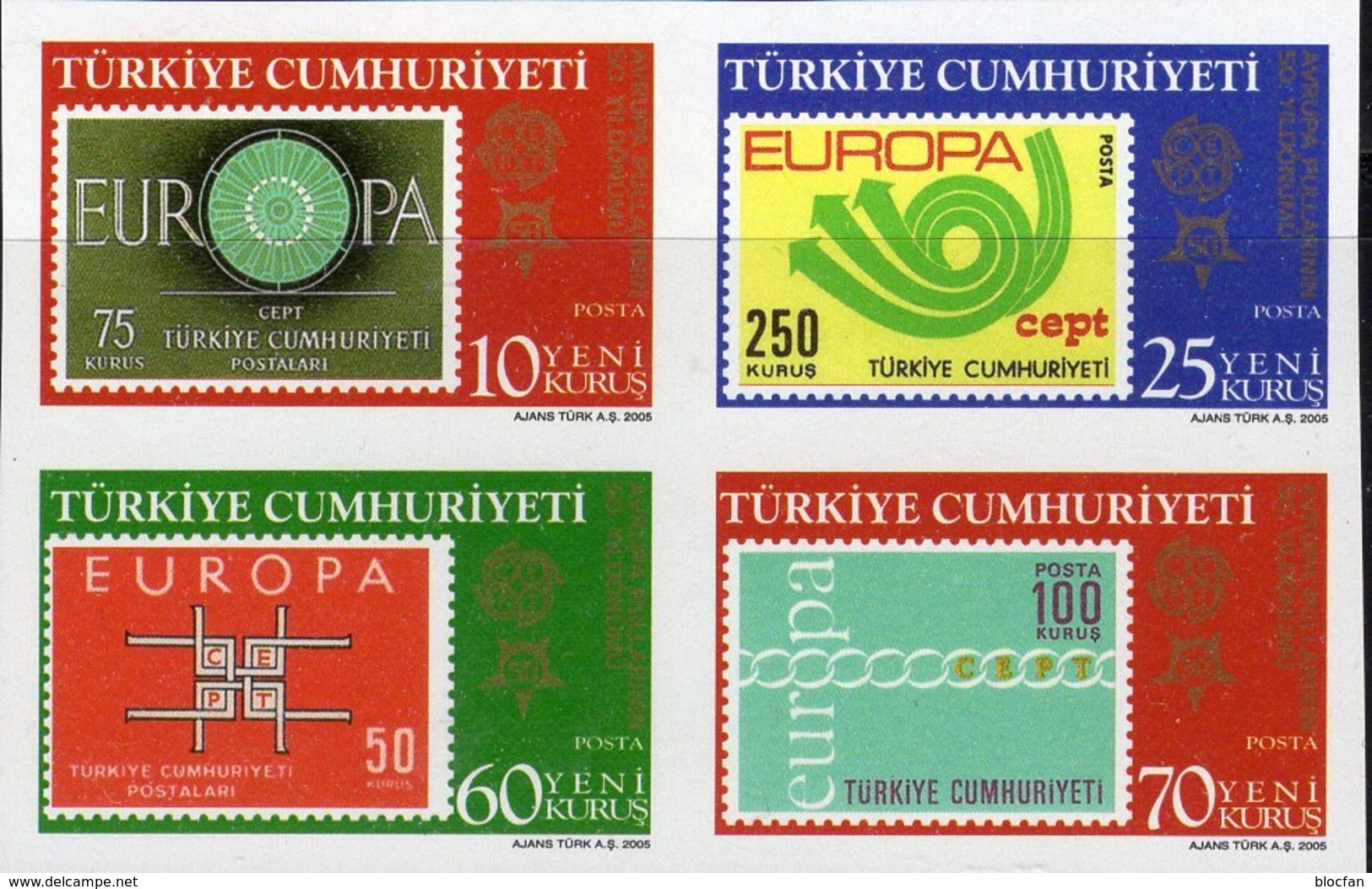 CEPT 2006 Türkei 3491/4 VB+Block 58 ** 30€ Bloques S/s Stamps On Stamp Hojita Blocs Bf Topic Sheets 50 Years EUROPA - 2005