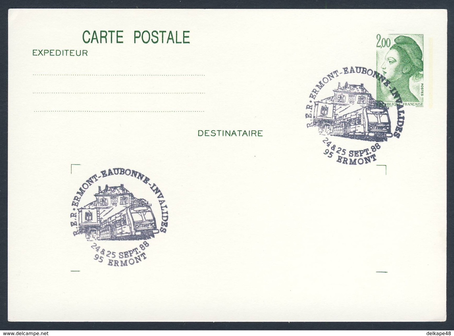 France Rep. Française 1988 Card / Karte / Carte- Ligne R.E.R. Ermont - Eaubonne - Invalides / Eisenbahn - Eisenbahnen