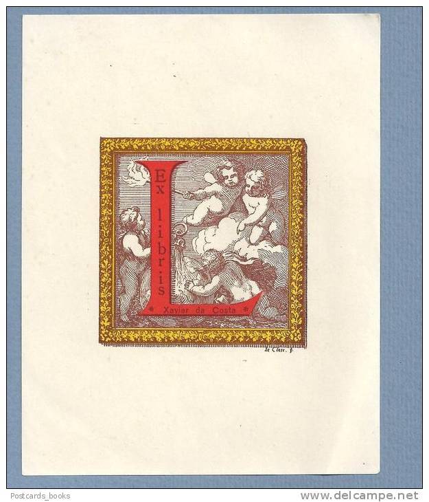 Vintage EX LIBRIS  /  BOOKPLATE Print Portugal XAVIER DA COSTA - Ex-libris