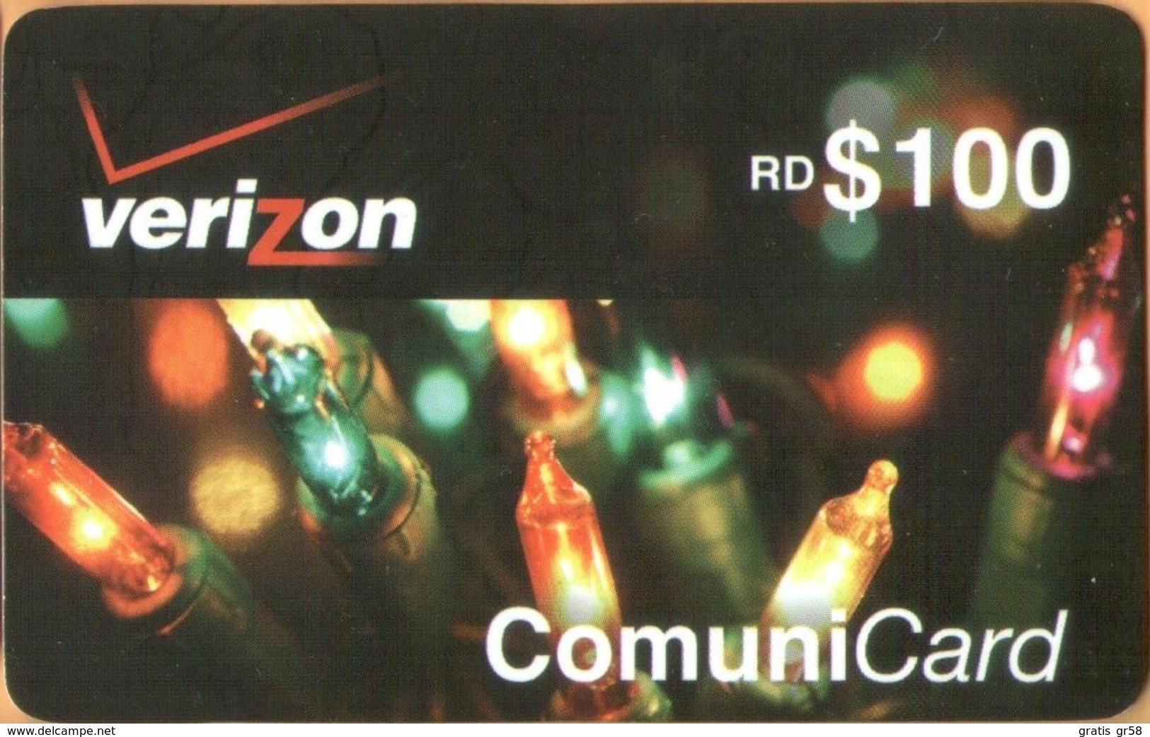 Dominicana - DO-VER-012 ,Verizon, Mobile Refill, Christmas Lights, RD$ 100, Used - Dominicana