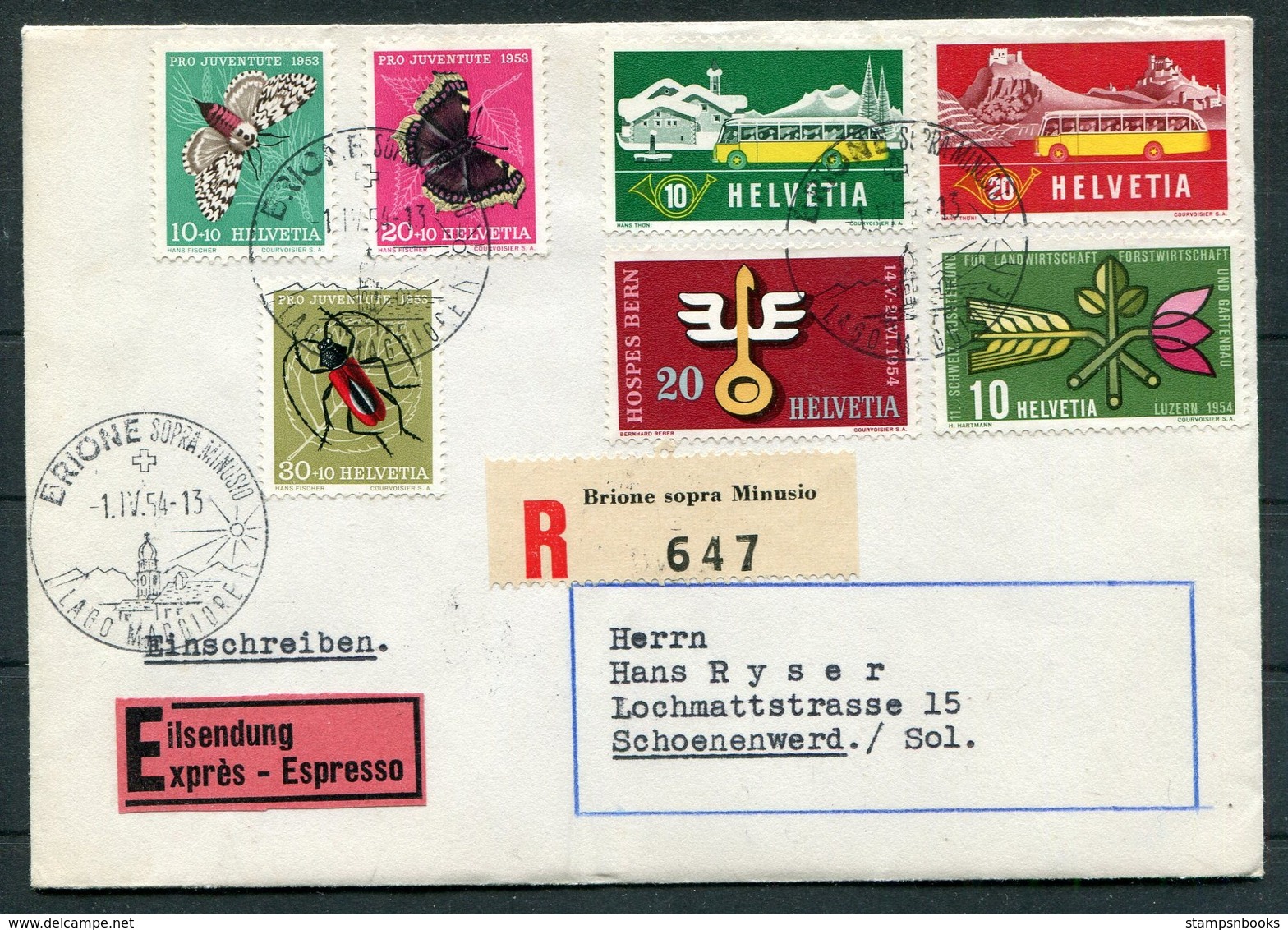 1954 Switzerland Brione Sopra Minusio Registered Express Cover. Pro Juventute - Covers & Documents