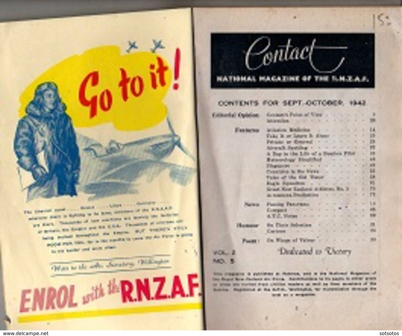 Contact Sept/Oct  1942: NATIONAL MAGAZINE Of TheR.N.Z.A.F. (Royal New Zealend Air Force) 84+4 Pages Plenty Of Pictures - Military/ War