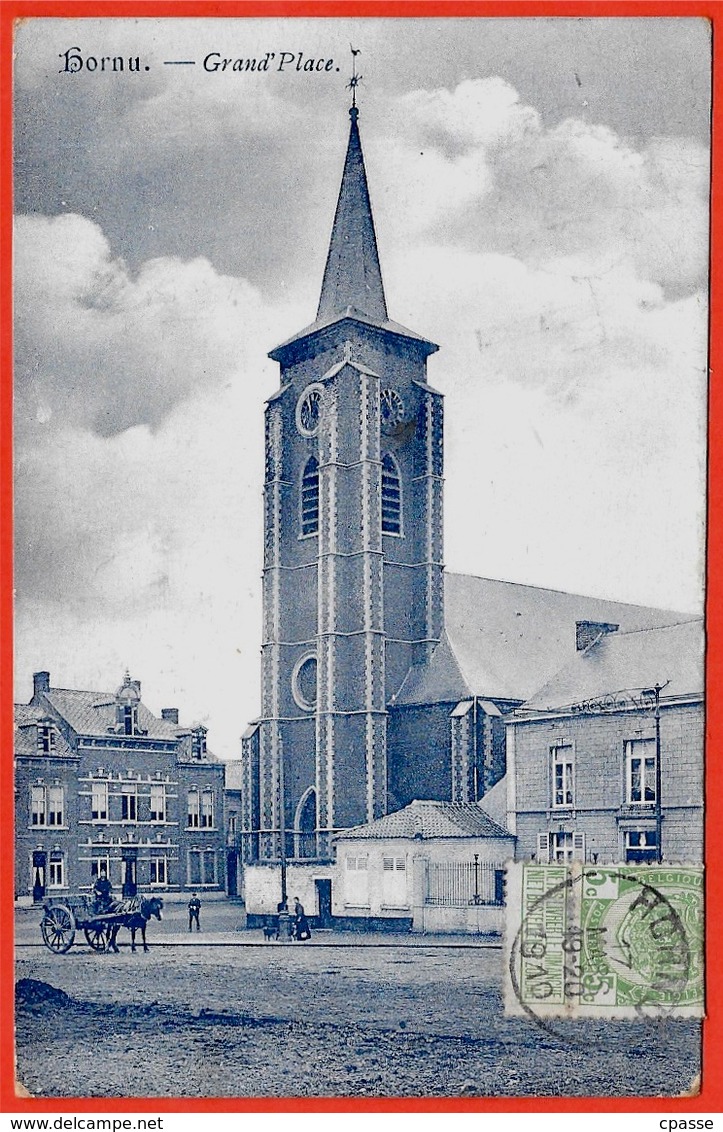 CPA Belgique Belgie HORNU (BOUSSU) Grand'Place (Eglise) ° Edition De Mmes Veuves Renard & Vilain * Phila Taxe Clamart - Boussu