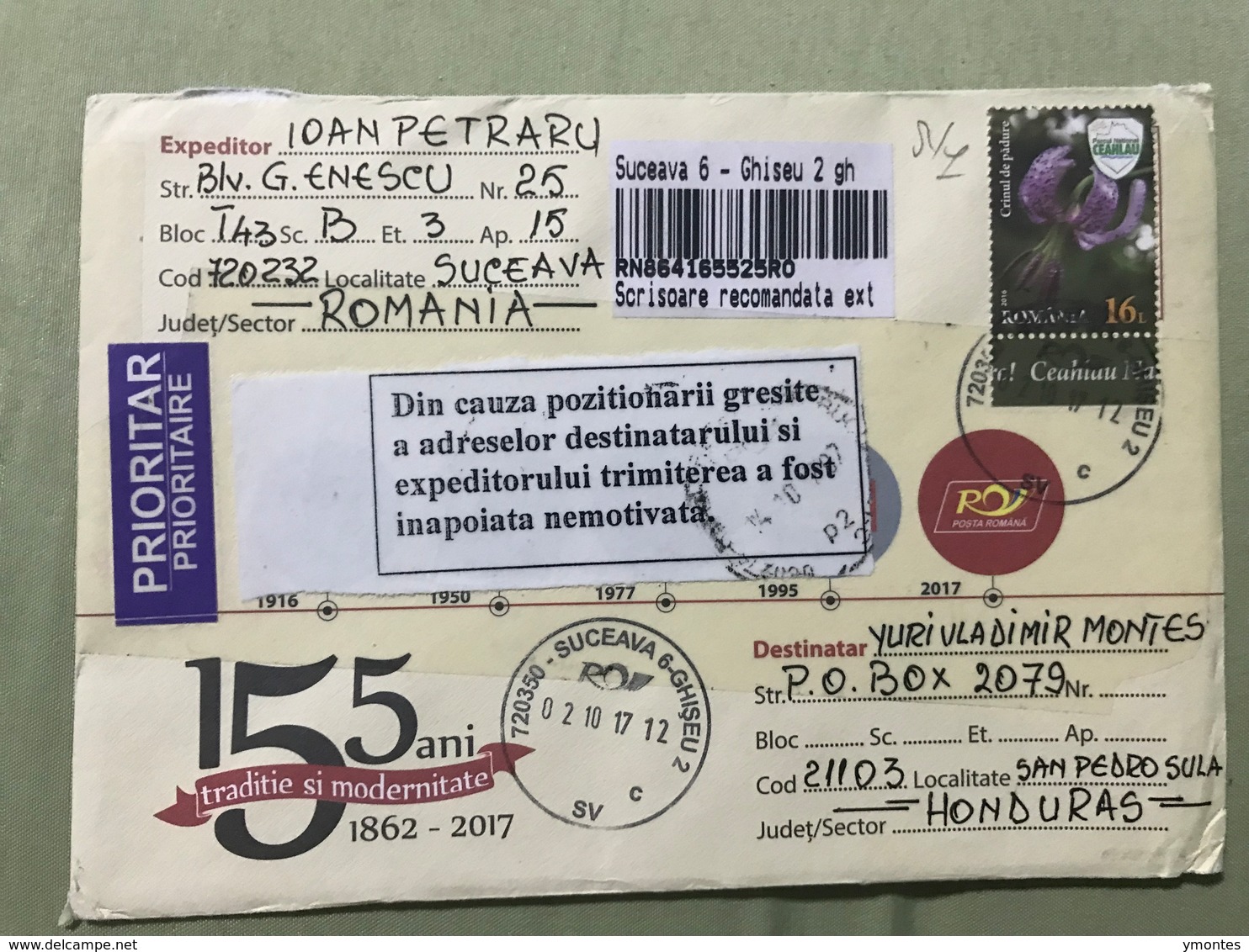 Cover Romania 2017 - Storia Postale