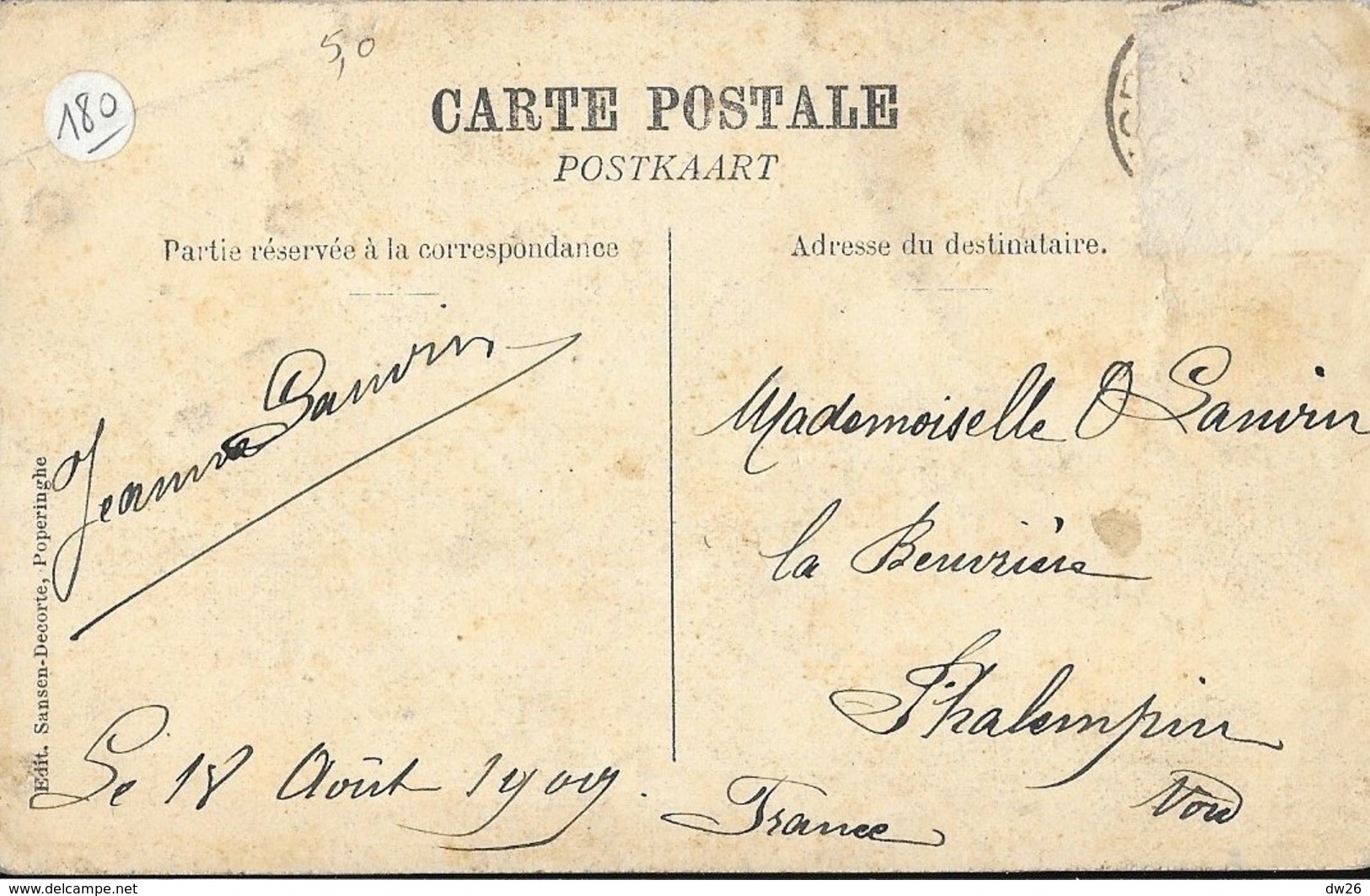 Poperinghe (Belgique) - Château Carton, Portail D'entrée - Edition Sansen-Decorte - Poperinge