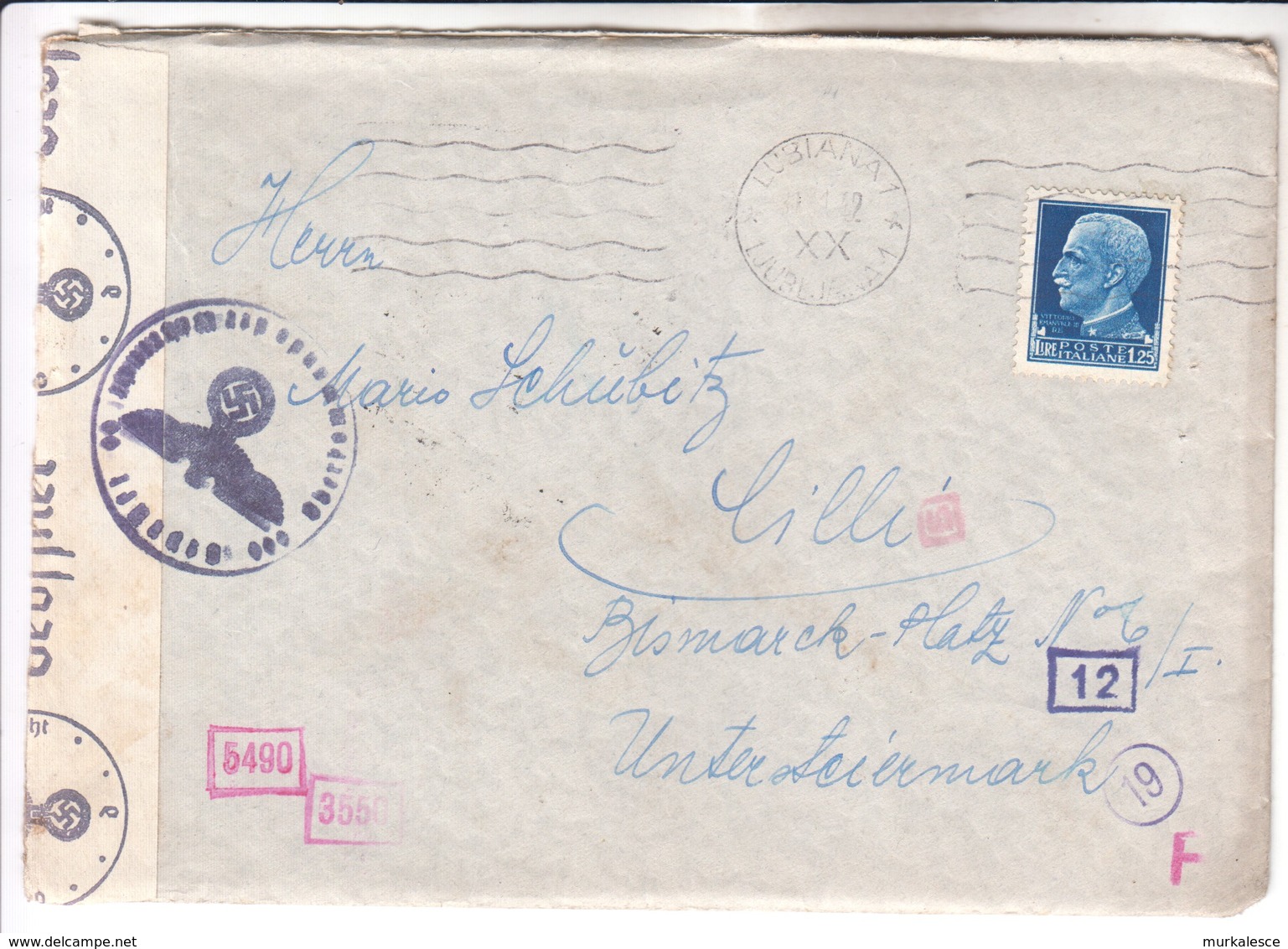 3411  BRIEF --ITALIEN   BESETZUNG  LUBIANA --CILLI - Occ. Allemande: Lubiana