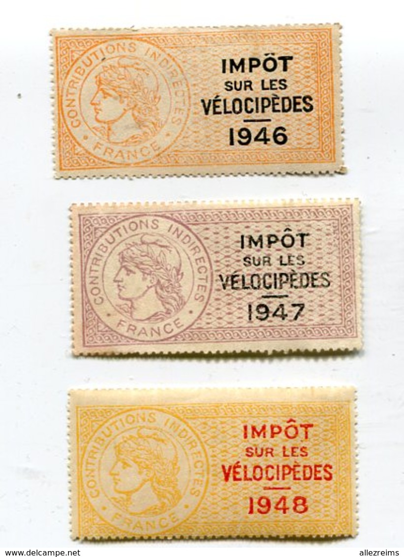 LOT De 3 Timbres Fiscaux Vélocipèdes Année 1946 1947 Et 1948    A   VOIR  !!! - Autres & Non Classés