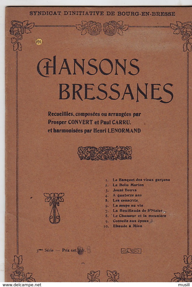 Chansons Bressanes, Par Paul Carru, Prosper Convert Et Henri Lenormand. 3eme Série. - Rhône-Alpes