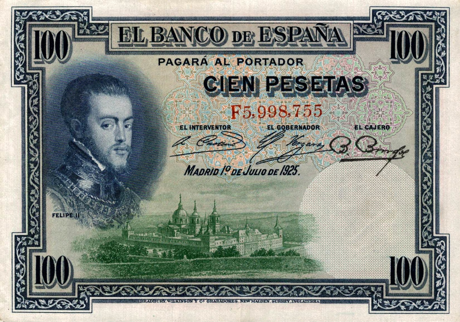 9593  -2018     BILLET DE 100 PESETAS 1925 - 100 Pesetas