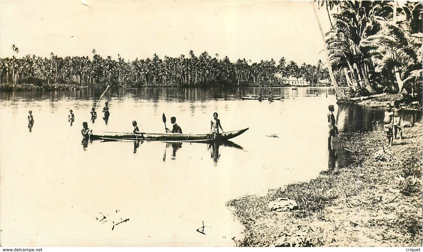 Samoa, Photo-carte D'une Lagune Communicant Avec La Mer, N° 1, Enfants Et Pirogue, Beau Document - Samoa