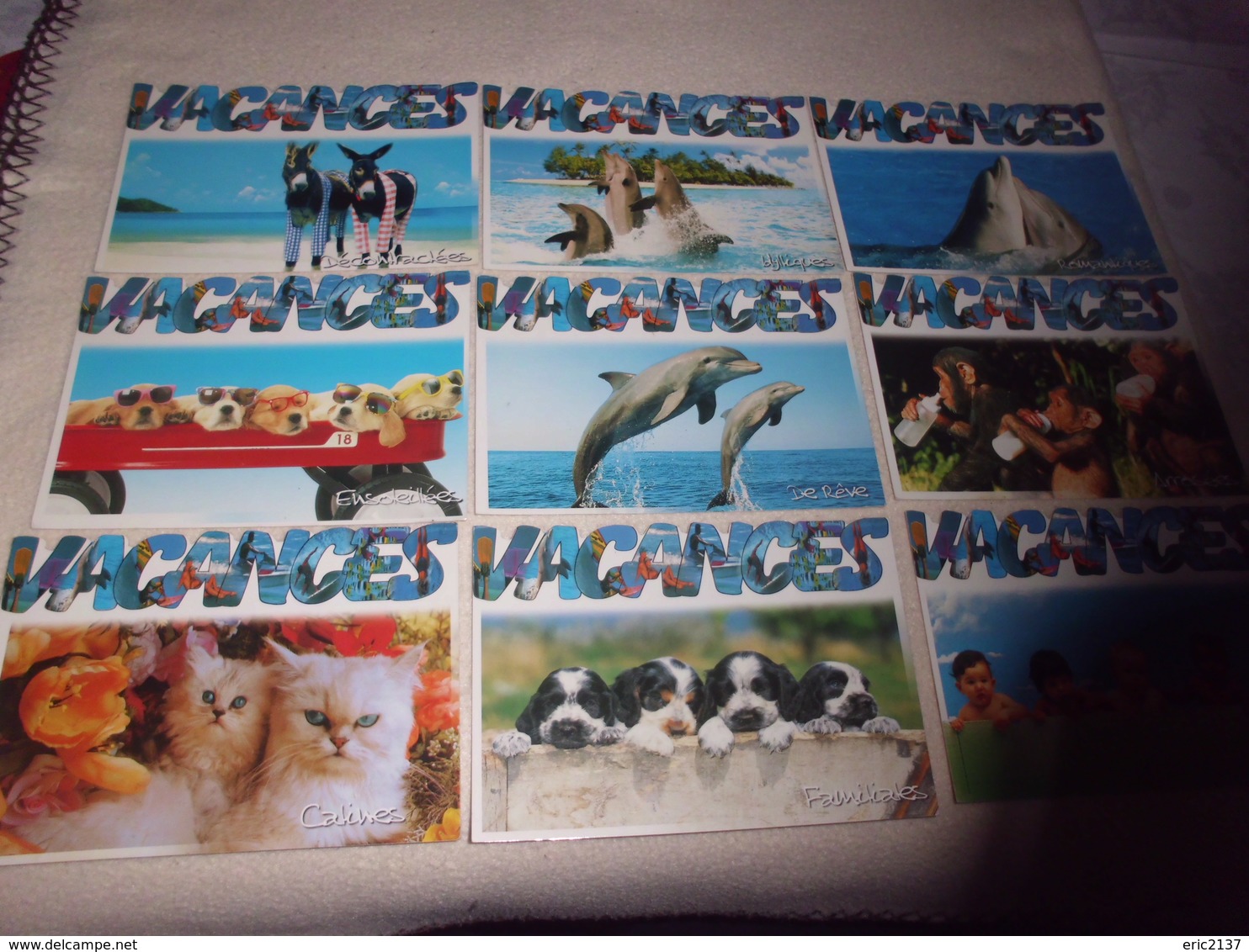 LOT DE 9 CARTES HUMORISTIQUES ...ANIMAUX (1 Bebes) ...COLLECTION VACANCES - 5 - 99 Cartes