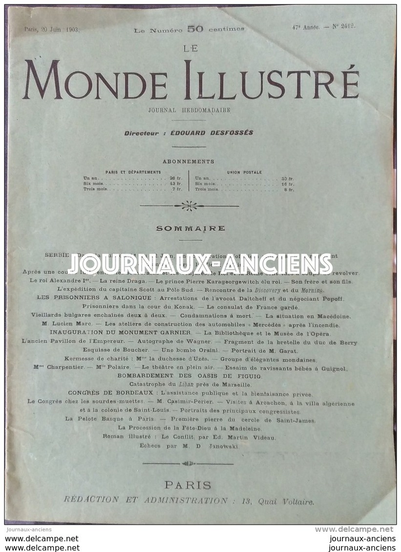 1903 MAROC OASIS DE FIGUIG - EVENEMENTS DE SERBIE -POLE SUD - SALONIQUE - USINE MERCEDES - CLOWN FOOTIT ET CHOCOLAT - 1900 - 1949