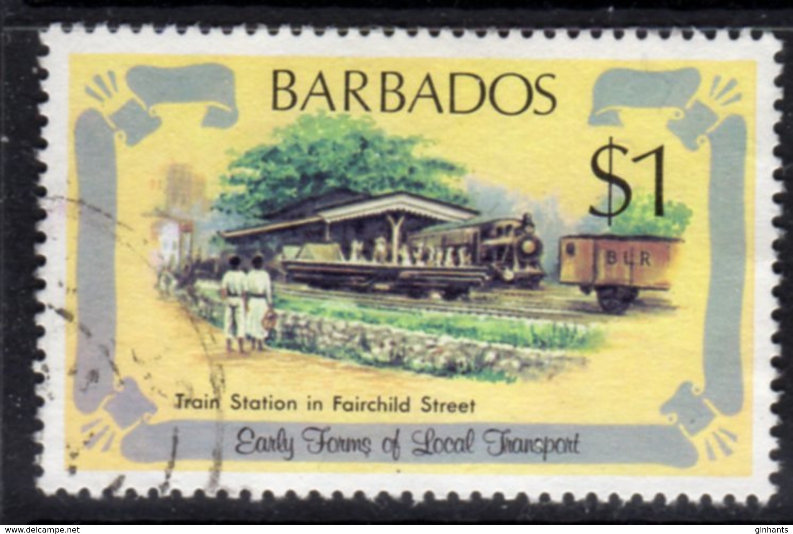 BARBADOS - 1981 $1 TRANSPORT RAILWAY STATION FINE USED REF A SG 669 - Barbados (1966-...)