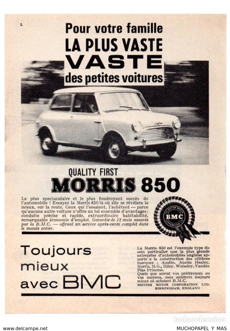 RECORTE DE PRENSA REVISTA O PERIÓDICO PUBLICIDAD COCHE MORRIS 850 Y REMINGTON 11 MÁQUINA ESCRIBIR ADVERTISING MINI VER - Publicidad