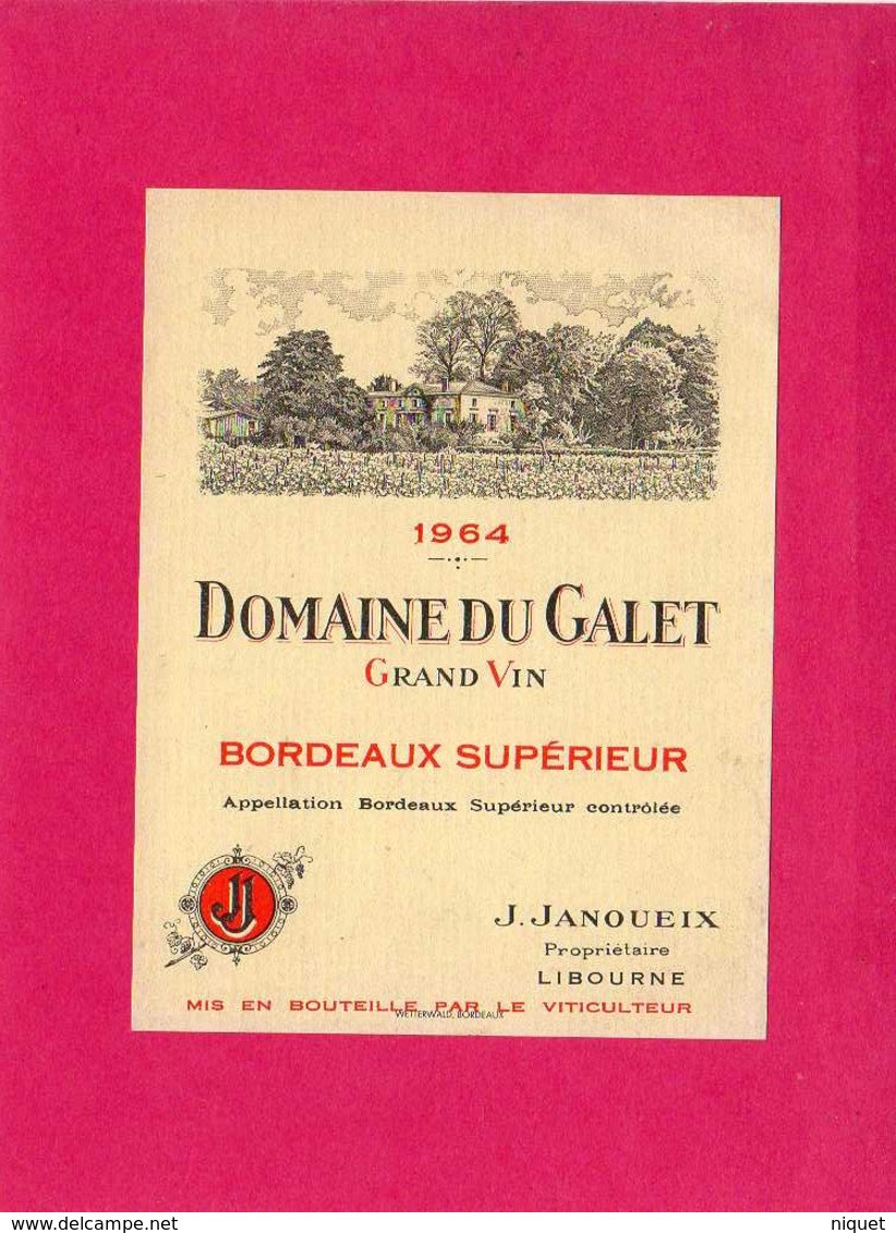 Etiquette Vin, Domaine Du Galet, Bordeaux Supérieur, 1964 - Collezioni & Lotti