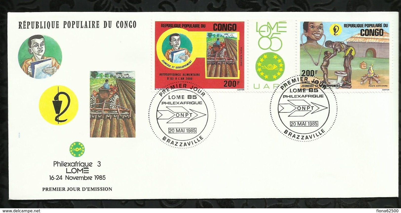 PREMIER JOUR . PHILEXAFRIQUE . 20 MAI 1985 . BRAZZAVILLE . - FDC