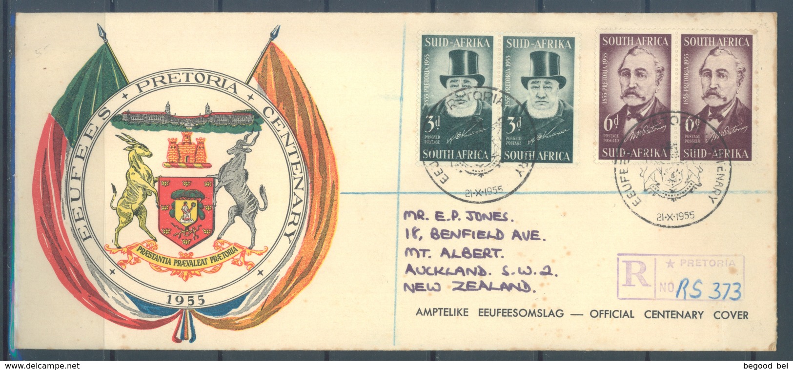 SOUTH AFRICA - FDC - 21.10.1955 - PRETORIA CENTENARY - Yv 215-216 - Lot 18767 - REGISTERED MAIL - FDC