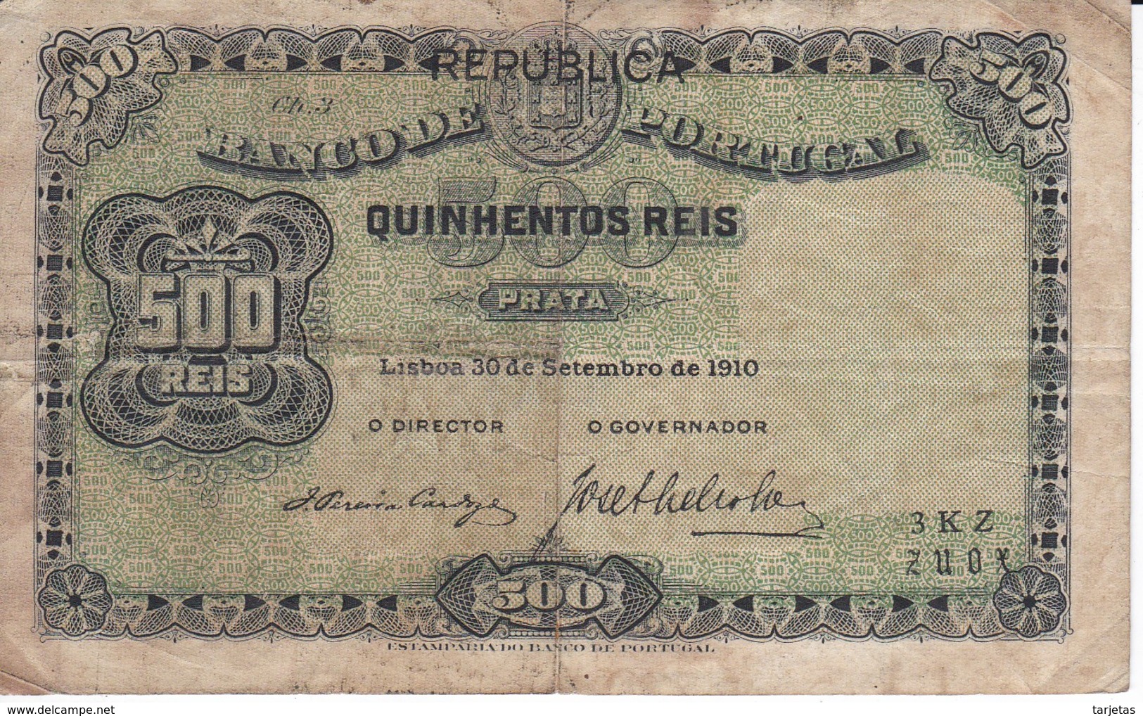 BILLETE DE PORTUGAL DE 500 REIS  DEL AÑO 1910  (BANKNOTE-BANK NOTE) - Portugal