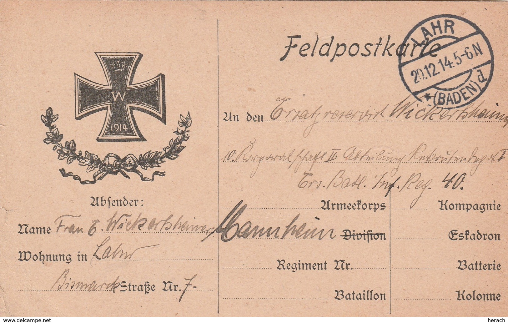 Allemagne Carte Illustrée Feldpost Lahr 1914 - Storia Postale