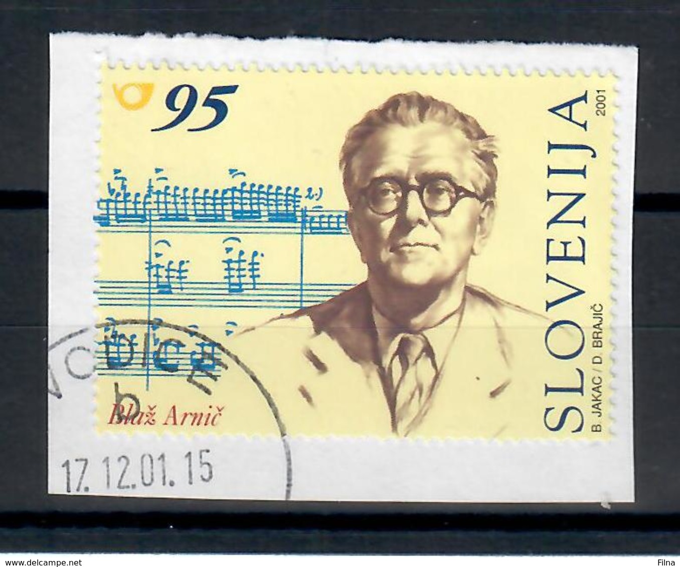 SLOVENIA 2001 -  COMPOSITORI - USATO SU FRAMMENTO - Slovenia