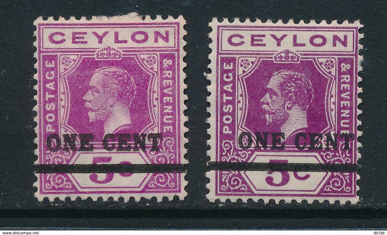 CEYLON, 1918 1c On 5c Bright Magenta And 5c Purple Fine MM, SG337, 337c - Ceylon (...-1947)