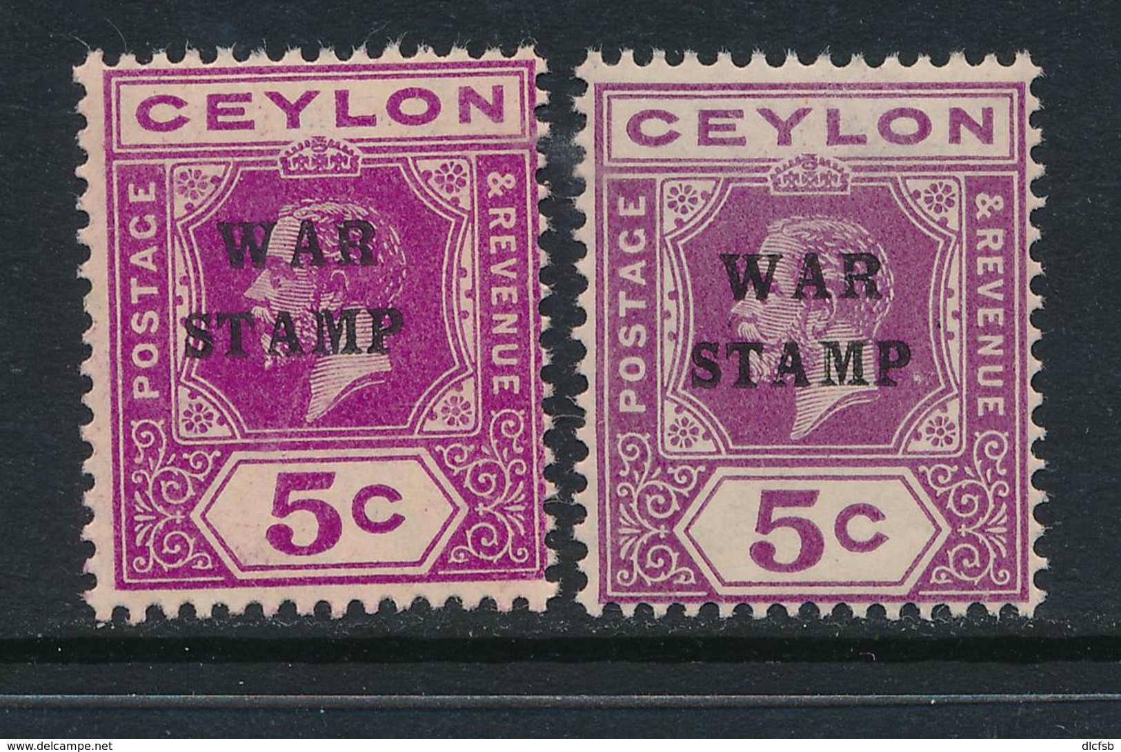 CEYLON, 1918 WAR TAX 5c Bright Magenta And 5c Purple Light MM, SG335, 336 - Ceylon (...-1947)