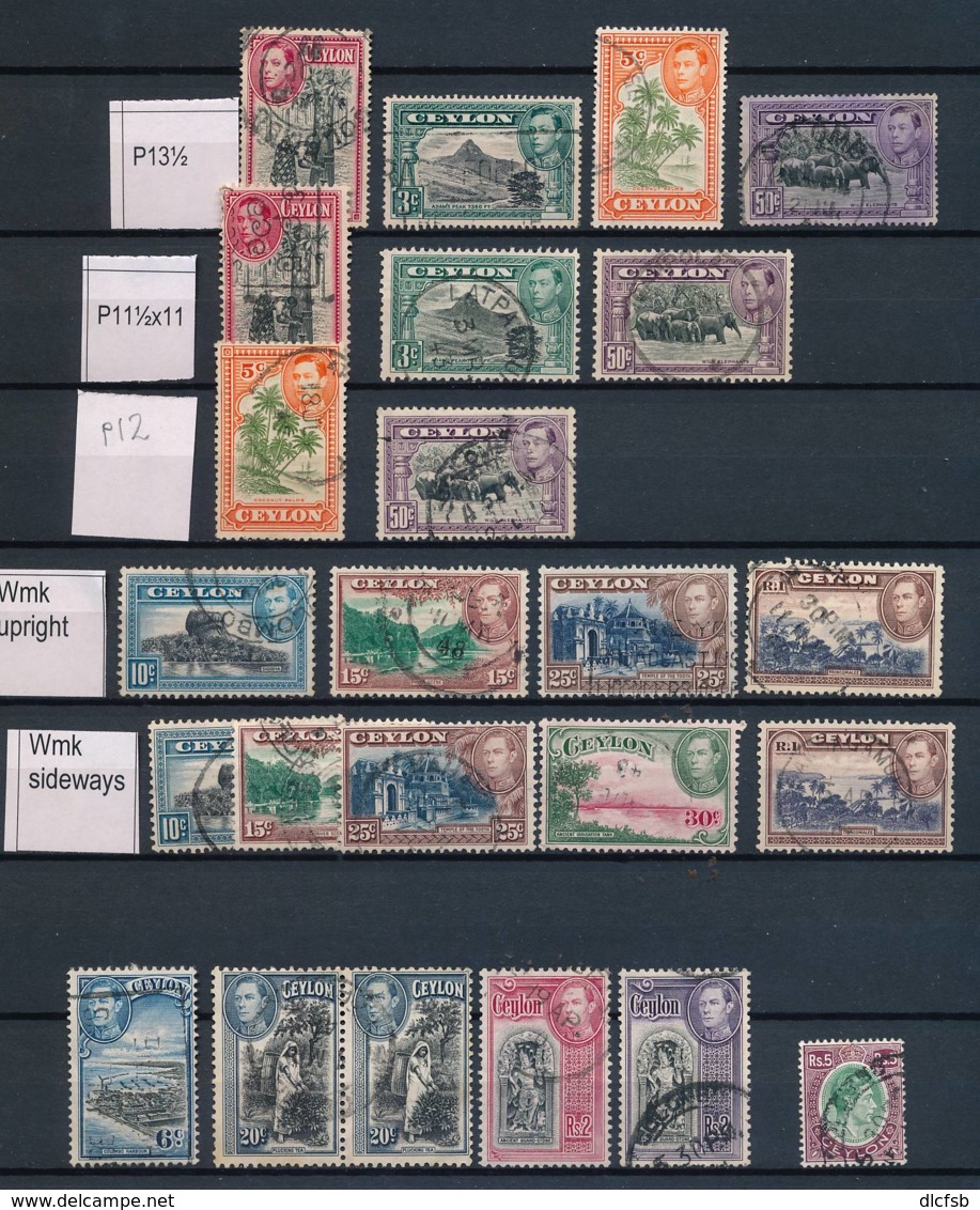 CEYLON, 1938 Set With All Values To 5R, Plus Perf/wmk Varieties, Cat £39 - Ceylon (...-1947)