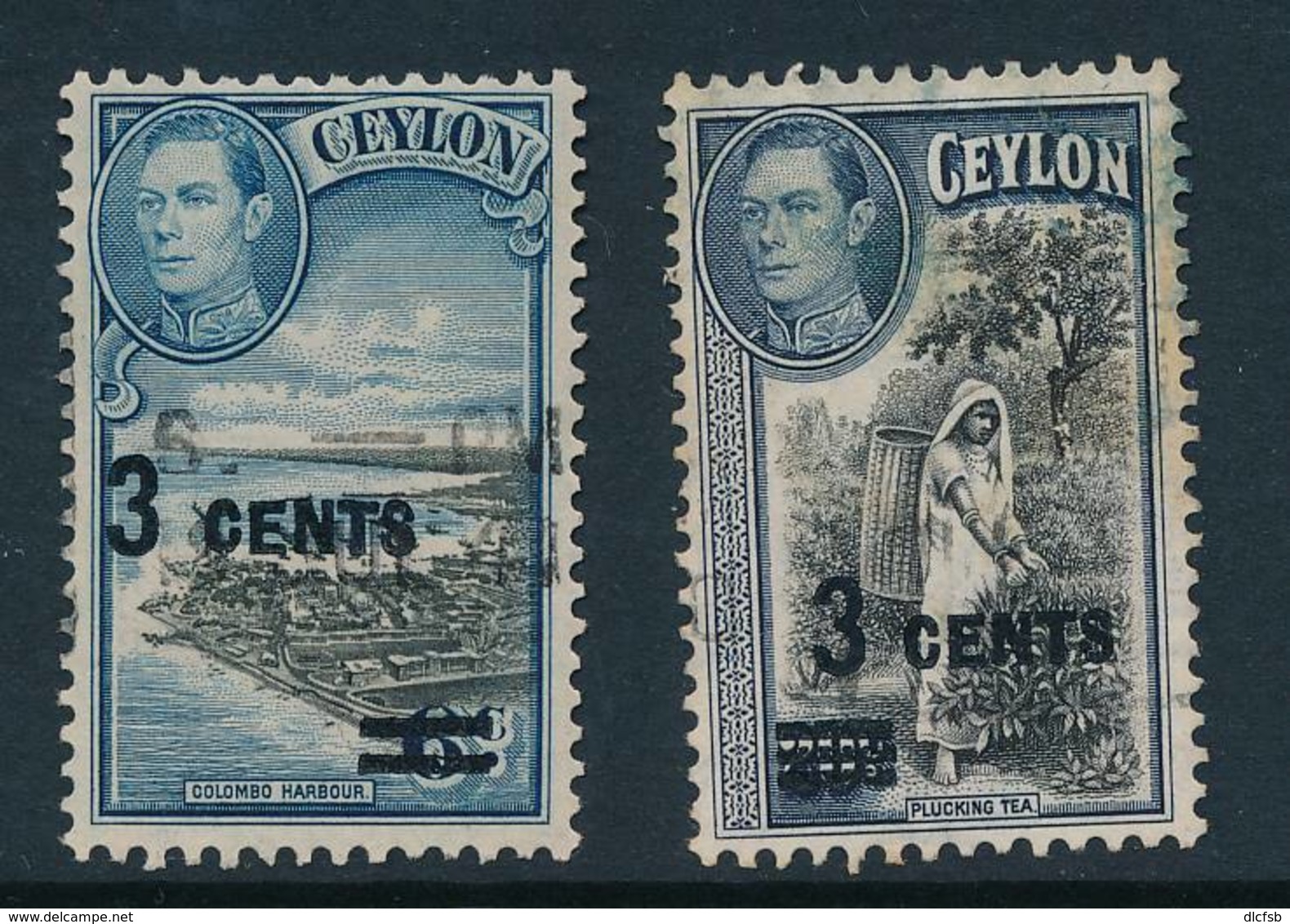 CEYLON, 1940 3c On 6c And 3c On 20c VFU - Ceylon (...-1947)