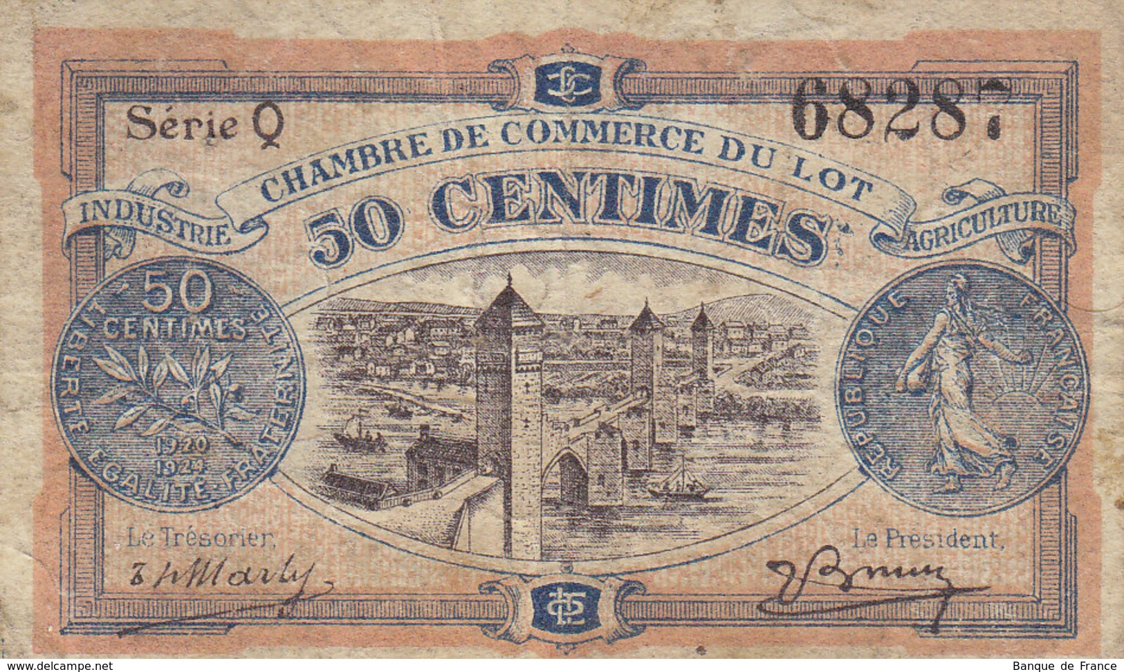 Chambre De Commerce Du Lot Billet 50 C Du 29 Novembre 1920 RARE - Chambre De Commerce