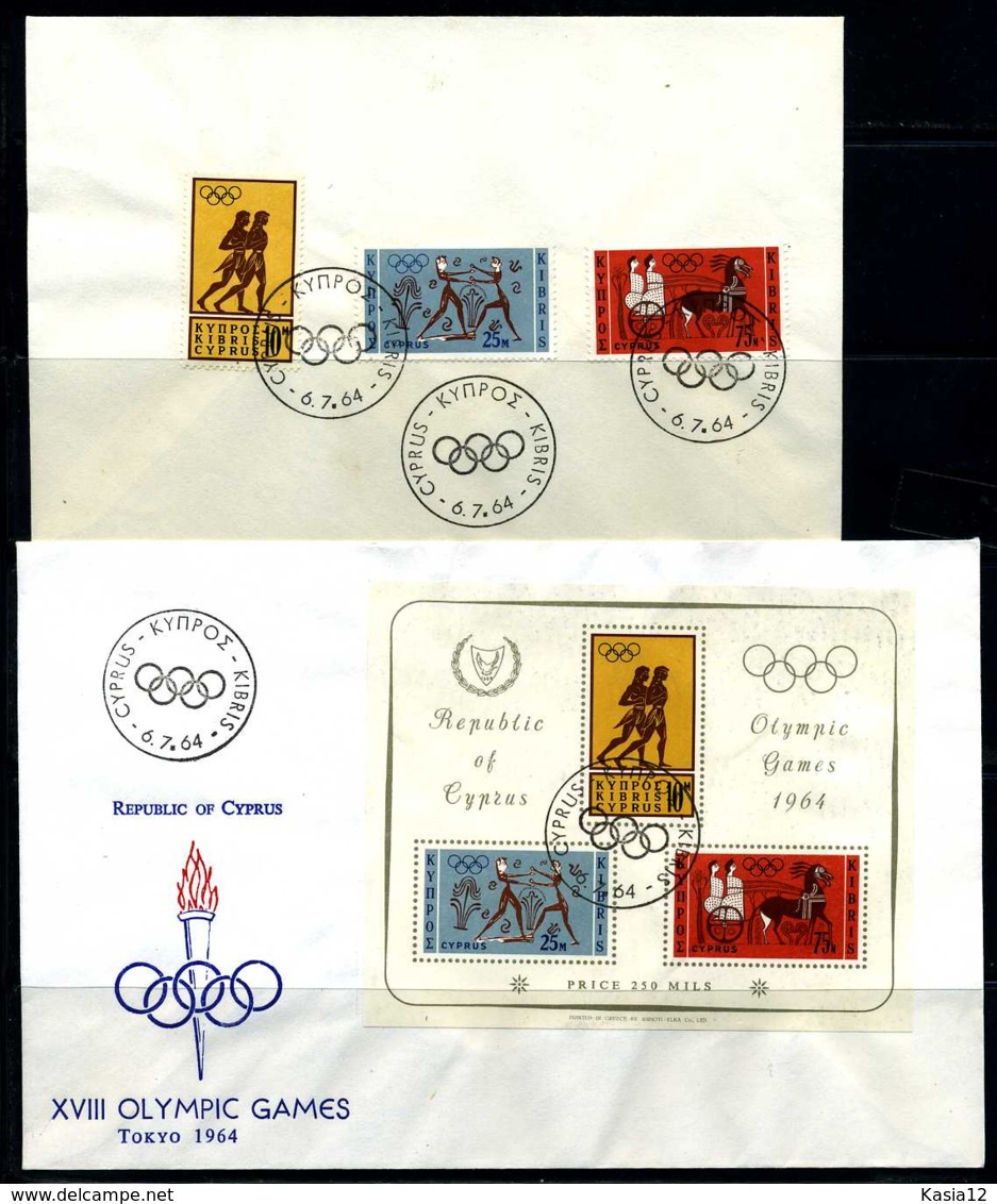 E05314)Olympia 64, Zypern FDC 237/9 + Block 2 - Ete 1964: Tokyo