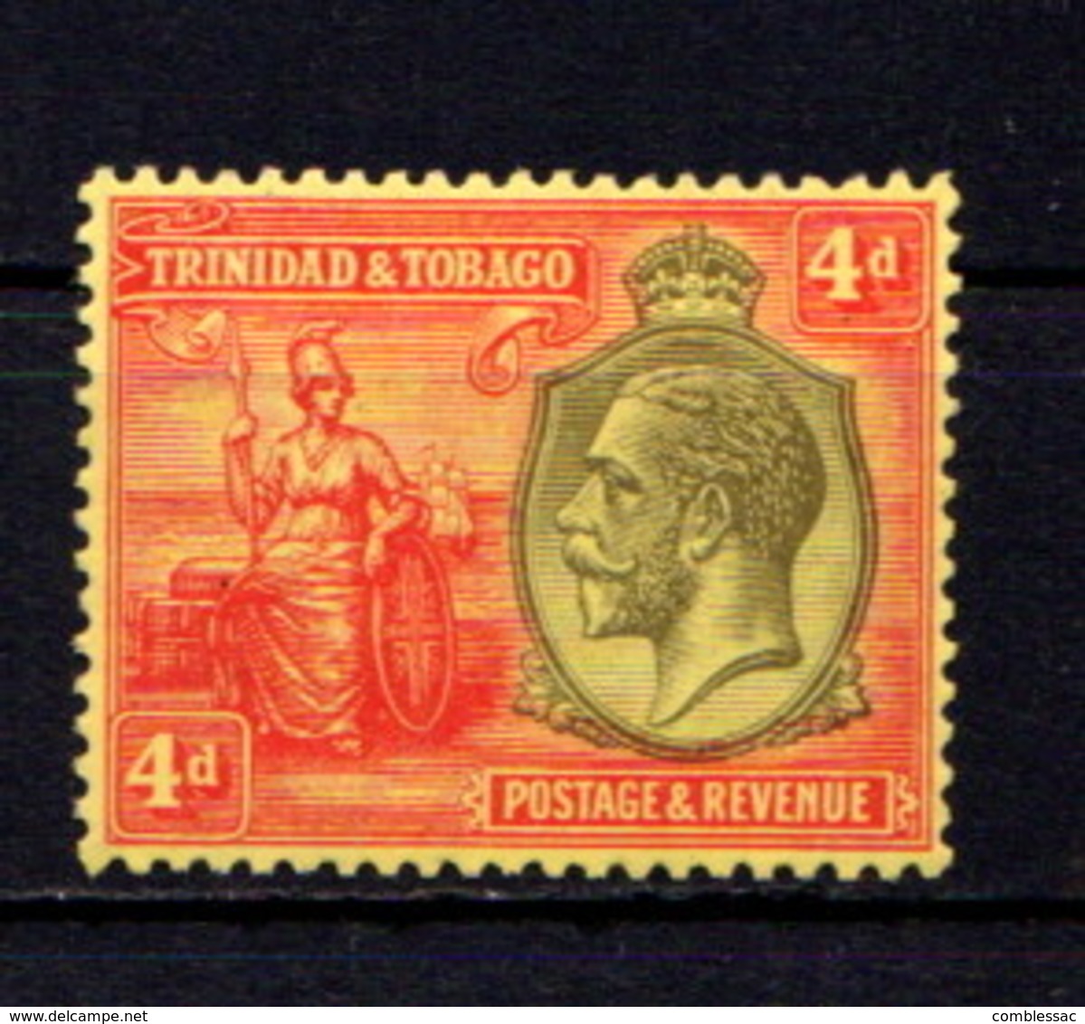 TRINIDAD  AND  TOBAGO    1922    4d  Black  Red  /  Pale  Yellow    MH - Trindad & Tobago (...-1961)