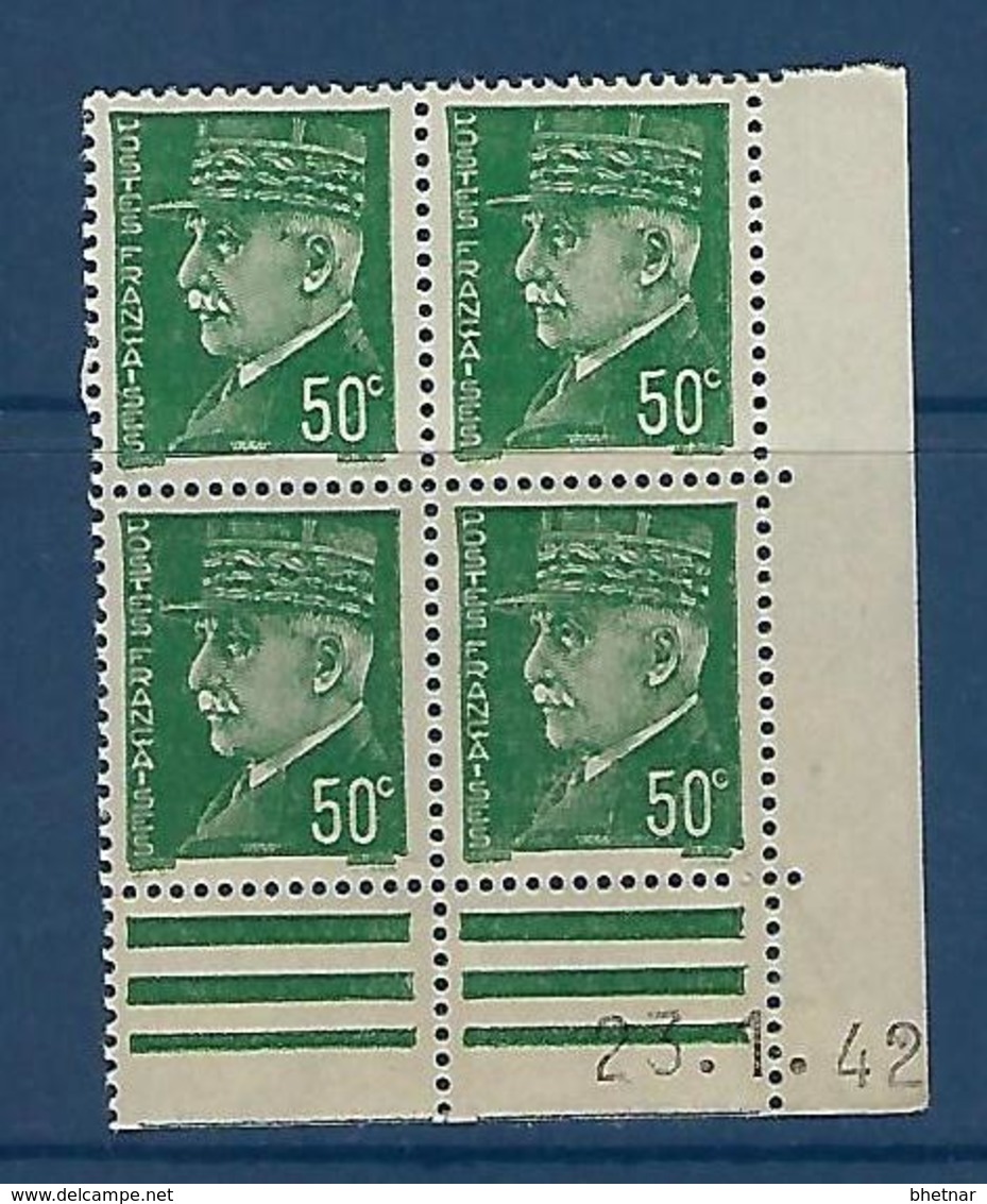 FR Coins Datés YT 508 " Pétain 50c. Vert " Neuf** Du 23.1.42 - 1940-1949