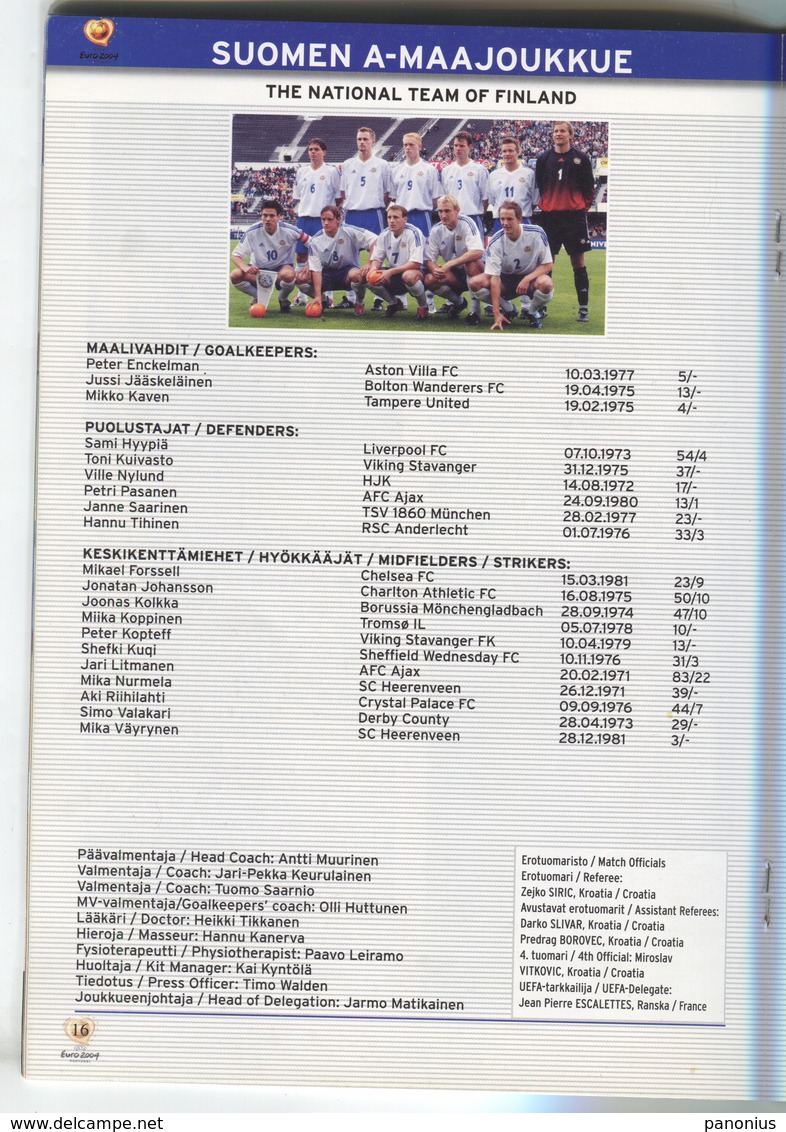 FOOTBALL / SOCCER / FUTBOL / CALCIO - EURO 2004. QUALIFICATION MATCH FINLAND Vs ITALY PROGRAMME, NATIONAL TEAM - Programas