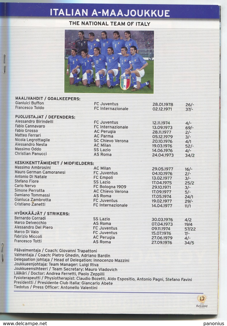 FOOTBALL / SOCCER / FUTBOL / CALCIO - EURO 2004. QUALIFICATION MATCH FINLAND Vs ITALY PROGRAMME, NATIONAL TEAM - Programas