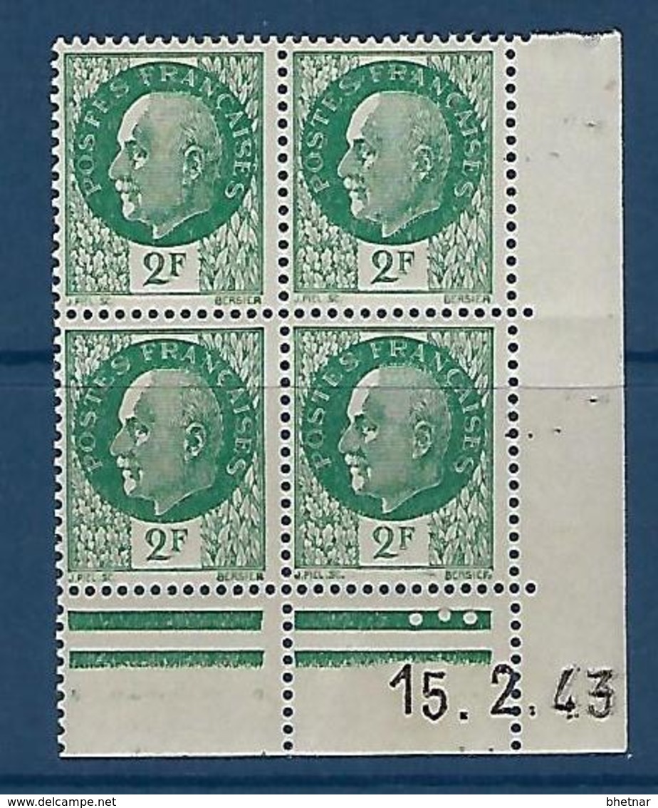 FR Coins Datés YT 518 " Pétain 2F00 Vert " Neuf** Du 15.2.43 - 1940-1949