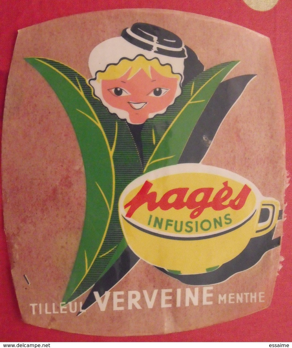 Publicité Autocollant Pagès Infusions. Tilleul Verveine Menthe. Vers 1970 - Pubblicitari