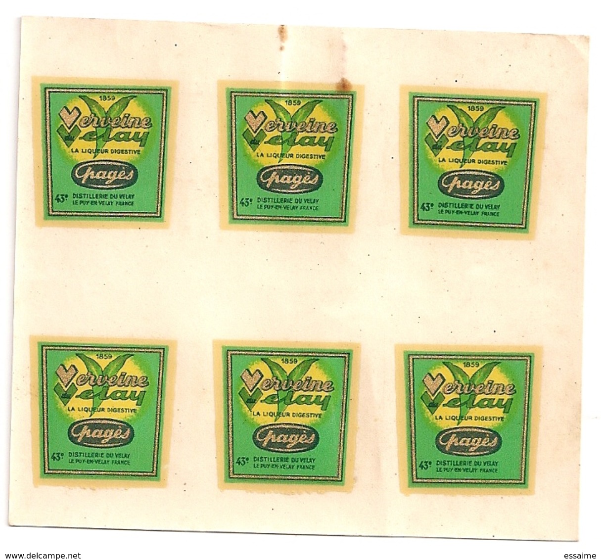 Publicité  Lot De 6 Petites Décalcomanies Verveine Du Velay Pagès. Le Puy-en-Velay. Vers 1960 - Advertising